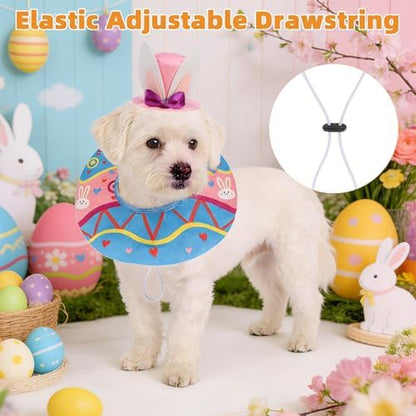 KOOLTAIL Dog Easter Outfit, Bunny Hat & Scarf Costumes Set for Small Medium Dogs,Funny Pet Holiday Rabbit Easter Egg Design Collar Headband, Puppy Large Cat Cosplay Party Apparel Accessory,Pink&Blue M - Image 2