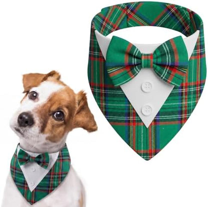 FUAMEY Dog Tuxedo, Christmas Bow Ties for Dogs Holiday Plaid Dog Bandanas by FUAMEY