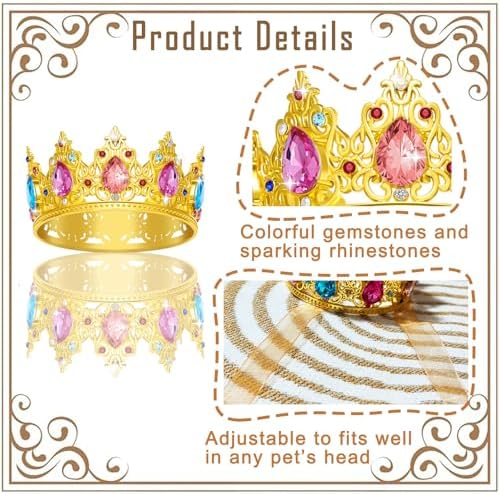 Luxurious Gold Plated Royal Crowns Rhinestone Tiara Dog Cat King Queen Crown for Royal Family Outfits Birthday Hair Accessories Medium King Queen Prince Princess Costumes - Image 3