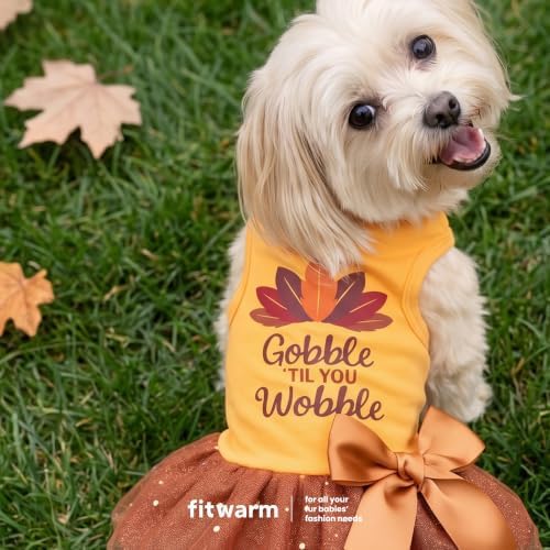 Fitwarm Gobble 'til You Wobble Dog Dress, Funny Thanksgiving Outfit for Small Dogs Girl, Festive Pet Clothes, Yellow, Orange, Medium - Image 4