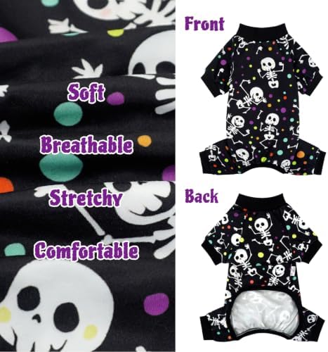 XPUDAC Dog Halloween Pajamas for Small Medium Dogs Skull Costume Soft Puppy Clothes Pet Outfit cat Jumpsuits, X-Small - Image 6