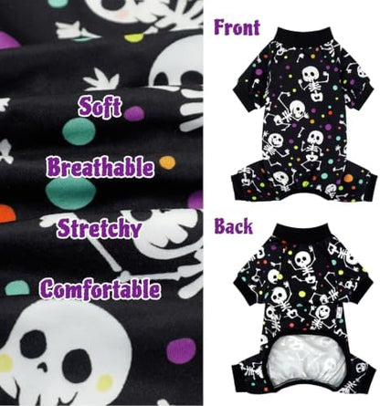 XPUDAC Dog Halloween Pajamas for Small Medium Dogs Skull Costume Soft Puppy Clothes Pet Outfit cat Jumpsuits, X-Small - Image 6