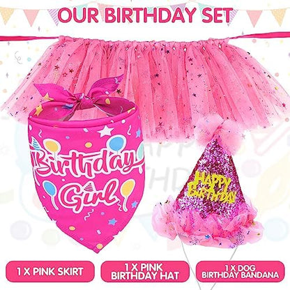 SCENEREAL Dog Birthday Bandana with Hat and Dress Girl Set, Large Dog Birthday Party Supplies, Cute Tutu Skirt Outfit for Medium Big Dogs, Rose Red XL - Image 5
