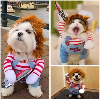 Dog Halloween Costume,Funny Chucky Dog Costume with Pet Wig,Cosplay Scary Outfit with Knife Clothes for Dogs (Large) - Image 4