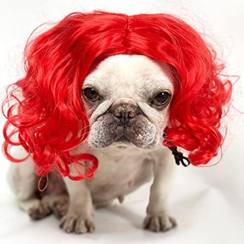 Funny Dog Cat Cosplay Wig for Halloween, Christmas, Parties, Festivals - Pet Wigs for Small, Medium and Large Dogs (Wine Red) by Unknown