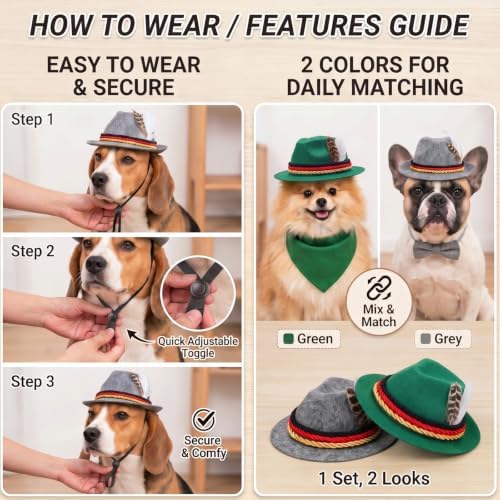 2 Set Dog Halloween Costume Oktoberfest Adjustable Hat for Dog - Image 3