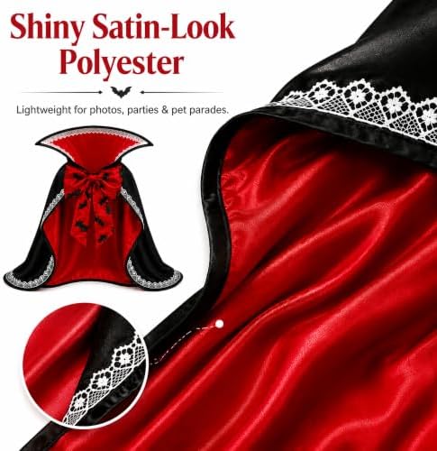 Halloween Dog & Cat Vampire Cape Costume, Satin-Look Pet Vampire Cloak with Bat Bow Tie and Stand-Up Collar, Adjustable Costume for Small, Medium, Large Dogs and Cats - Image 3