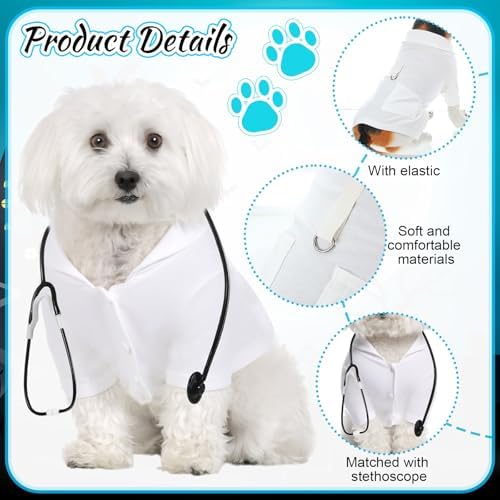 Dog Doctor Costume Cat Surgeon Nurse Costumes with Stethoscope, White, M - Image 3