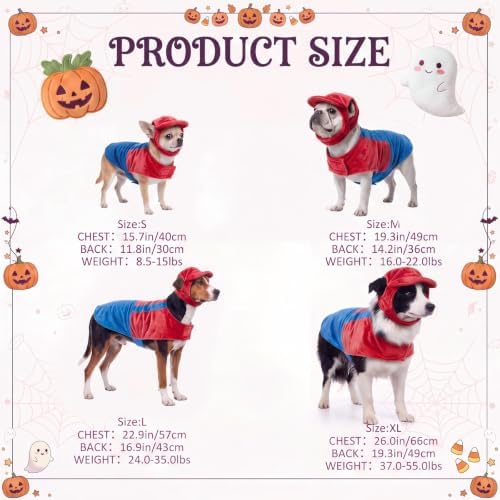 Dansydaisy Dog Halloween Costume Set Funny Red Overalls Outfit with Hat Retro Buddy Themed Dog Clothes for Cosplay Party(Medium) - Image 6