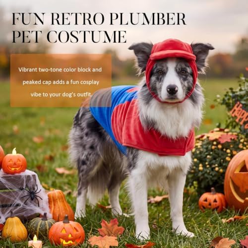 Dansydaisy Dog Halloween Costume Set Funny Red Overalls Outfit with Hat Retro Buddy Themed Dog Clothes for Cosplay Party(X-Large) - Image 4