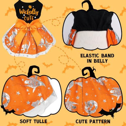 Dog Halloween Costumes Dog Dress Halloween Costumes for Dogs Funny Puppy Dress with Bow for Small Medium Large Dogs Pumpkin Witch Bat Pet Costume Halloween - Image 4