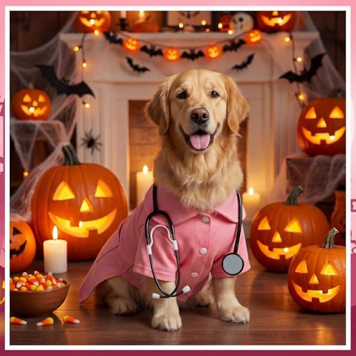 Dog Doctor Costume Cat Surgeon Nurse Costumes with Stethoscope, Pink, XL - Image 4