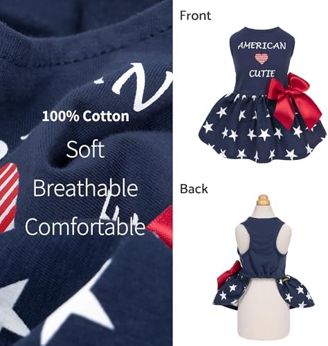 Fitwarm 100% Cotton 4th of July American Cutie Dog Clothes Memorial Day Dog Outfits Patriotic Dresses Doggie Dress Pet Cat Apparel Blue XXS - Image 3