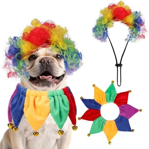KOOLTAIL Dog Wig Costume, Funny Pet Wig Clown Decorations Outfit with Bandana Bells for Small Medium Large Dogs Cats Unique Chirstmas Gift, Adjustable Fits Cosplay Dress up for Holiday Party Festival by KOOLTAIL