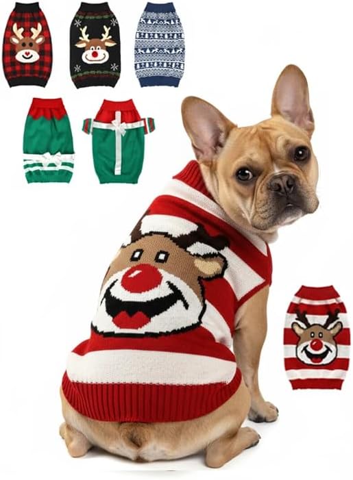 Dog Christmas Sweater, Soft Warm Pet Clothes Coat for Small Medium Large Dogs and Cats Boy Girl, Fall Cozy Holiday Turtleneck Knitting Collar Pullover Pup Outfit Costume for Thanksgiving New Year