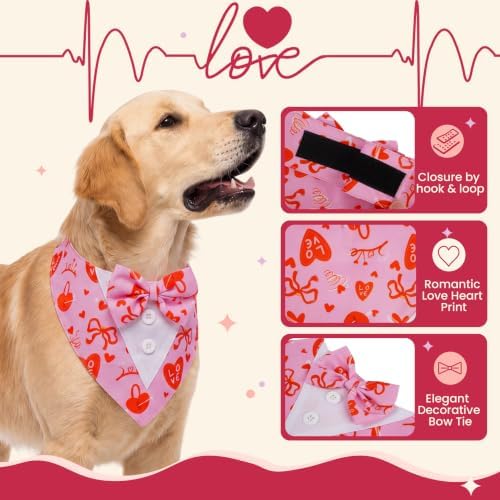 FUAMEY Dog Tuxedo for Small Dogs Valentines Bandana with Bowtie Wedding Tux - Image 6