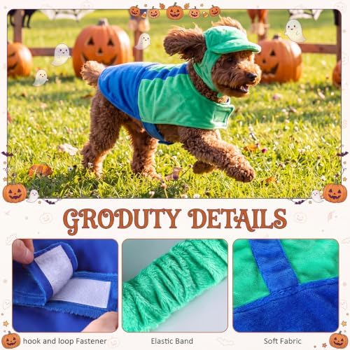 Newcotte Dog Halloween Costume Set Funny Green Overalls Outfit with Hat Retro Buddy Themed Dog Clothes for Cosplay Party (Medium) - Image 2