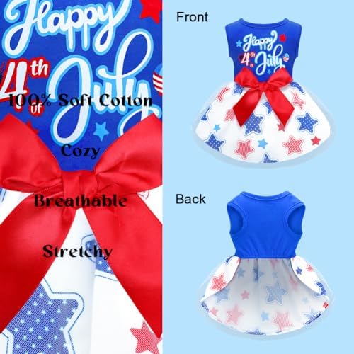 Happy 4th of July Dog Outfit Patriotic Dog Tulle Dress with Red Bowknot Independent Day Dogs Pet Doggie Apparel Clothes for Small Dogs Puppy Cats Girl - Image 6