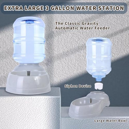 3 Gallon Automatic Dog Water Dispenser, 11L Large Dog Water Bowl Dispenser, Automatic Pet Water Dispenser Gravity Water Bowl for Dogs, Large Dog Drinking Fountain