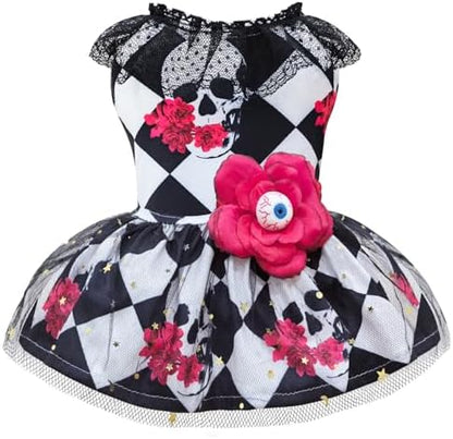 Skeleton Halloween Costume for Dogs & Cats - Funny Puppy Dress with Flower by Otunrues