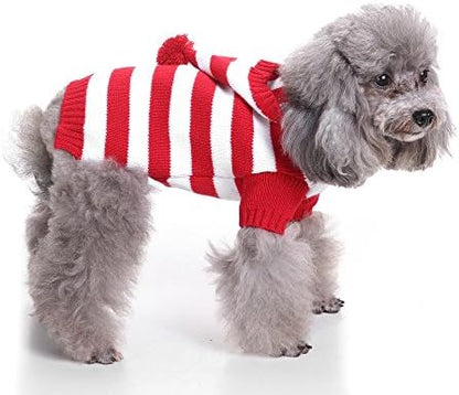 S-Lifeeling Red and White Striped Dog Sweater Holiday Halloween Christmas Pet Clothes Soft Comfortable Dog Clothes - Image 3