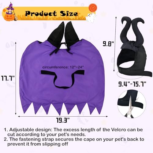 Witch Costume - Dog & Cat Halloween Cloak & Hat with Devil Horns & Vampire Teeth - Small & Medium Sizes - Image 4