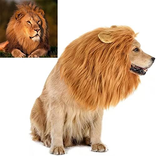 Funny Dog Cosplay Lion Brown Wig, Realistic Lion Mane Wig, Dog Lion Mane for Halloween, Christmas, Parties, Festivals, Dog Wigs for Large Dogs by Unknown