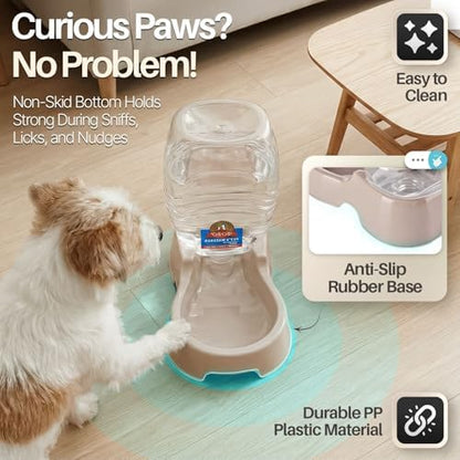 Flexzion Gravity Pet Water Dispenser for Cats & Small Dogs, 3/8 Gal, Beige