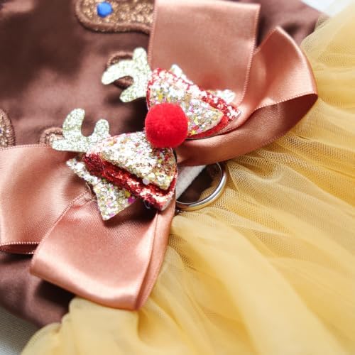 Handmade Floral Dog Dress with Bow, Princess Lace Pet Dress for Small Dogs and Cats, Lightweight Puppy Outfit M-Reindeer Medium - Image 4