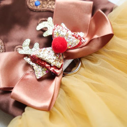 Handmade Floral Dog Dress with Bow, Princess Lace Pet Dress for Small Dogs and Cats, Lightweight Puppy Outfit M-Reindeer Medium - Image 4