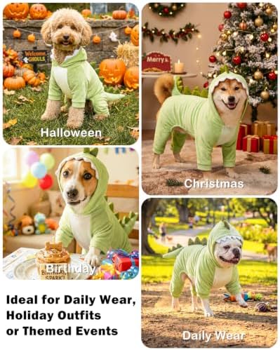 CuteBone Dinosaur Pet Costume Onesie - Hooded Puppy Pajamas - Small Dog Clothes Cat Full-Body Romper COSH01XS - Image 4