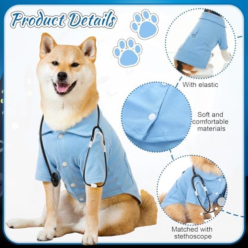 Dog Doctor Costume Cat Surgeon Nurse Costumes with Stethoscope, Blue, L - Image 3