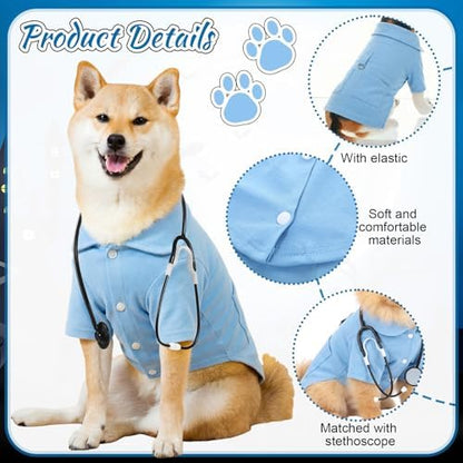 Dog Doctor Costume Cat Surgeon Nurse Costumes with Stethoscope, Blue, L - Image 3