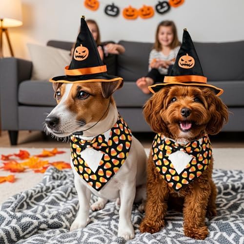 Halloween Candy Corn Dog Adjustable Tuxedo with Black Witch Hat Halloween Puppy Costume Set Halloween Carnival Theme Outfits for Cats Puppy Dog M - Image 5