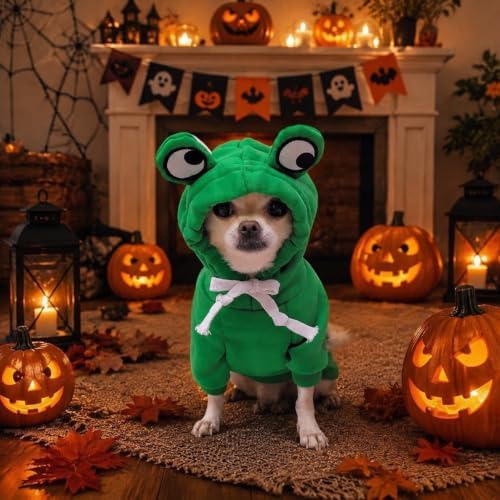 Dog Christmas Halloween Costumes,Dog Hoodies for Small Dogs Cats, Cat Puppy Outfits,Yorkie Chihuahua Pomeranian Clothes (X-Large, Green-Frog) - Image 3