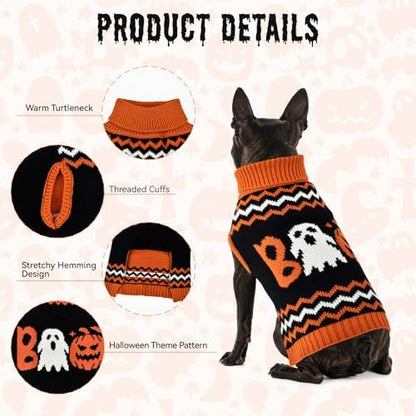 Halloween Dog Stripe Sweater Cute Pumpkin Ghost Pattern Pet Knitwear Clothes Festival Boo Letters Outfits Halloween Costume for Small Middle Large Dogs 3XL - Image 3