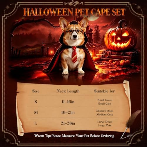 Small Dog Wizard Costume with Black Glasses Frame, Cute Puppy Halloween Costume Set with Magic Cloak and Scarf, Funny Pet Wizard Outfit for Small Dogs, Halloween Party, Cosplay, Photo Shoot - Image 2