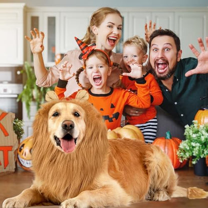Soft Realistic Dog Lion Mane Costume with Ears for Medium to Large Dogs, Funny Adjustable Pet Wig Headwear for Halloween, Birthday, Photoshoot, Cosplay Dress Up Apparel, and Cold Weather Wear - Image 5