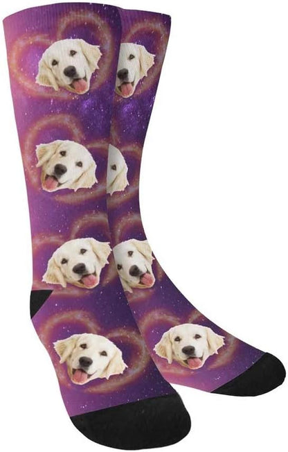 Custom Face Socks, Personalized Dog Lover Pet Photo Picture on Socks Unisex Athletic Crew Socks for Men Women