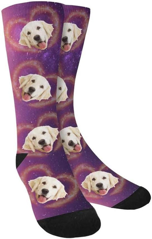 Custom Face Socks, Personalized Dog Lover Pet Photo Picture on Socks Unisex Athletic Crew Socks for Men Women