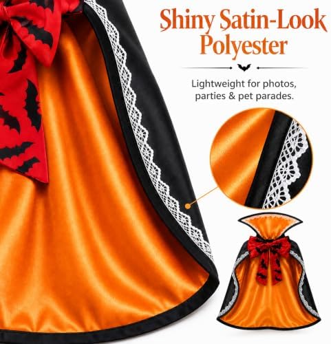 Halloween Dog & Cat Vampire Cape Costume, Satin-Look Pet Vampire Cloak with Bat Bow Tie and Stand-Up Collar, Adjustable Costume for Small, Medium, Large Dogs and Cats - Image 3