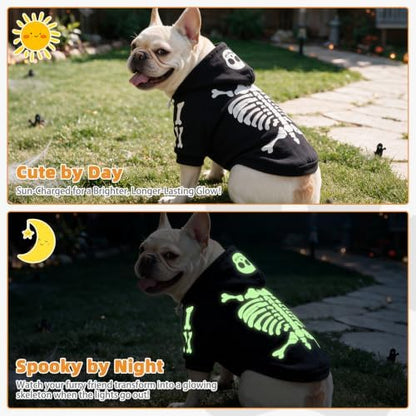 KOOLTAIL Halloween Dog Skeleton Costume, Glow in the Dark Dog Hoodie Outfit - Image 3