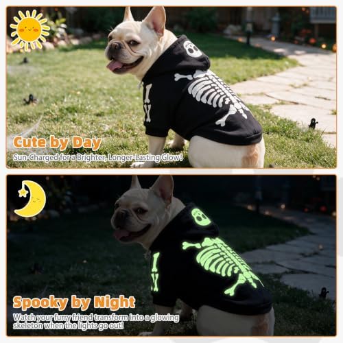 KOOLTAIL Halloween Dog Skeleton Costume, Glow in the Dark Dog Hoodie Outfit - Image 2