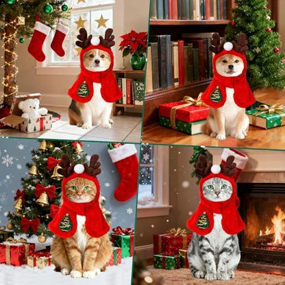 Dog Christmas Costumes Reindeer Hooded Cape, Cute Pet Costumes for Cats Dogs, Soft Fluffy Dog Costume Cat Clothes for Holiday Party and Photos, (Red/M) - Image 5