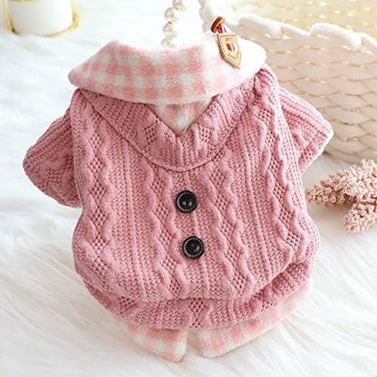 Dog Princess Sweater for Small Dogs Thick Shirt Plaid Clothes Costume Pet Girl Cute Coat Outfits Fall Costumes Winter Dog Sweaters (L,Blue) - Image 4