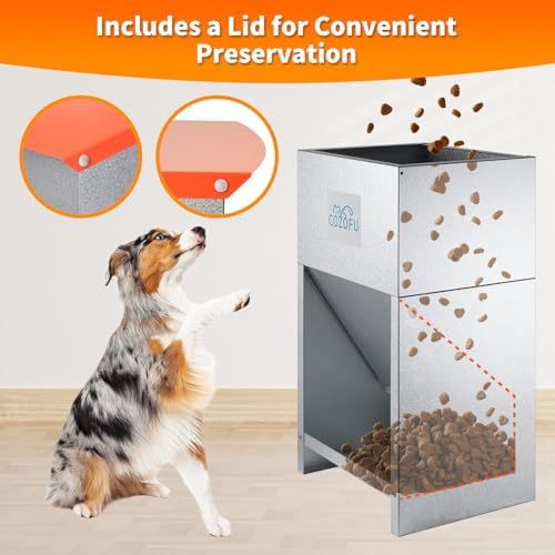 Dog Feeder Galvanized Pet Food Automatic Gravity Dispenser 25lbs