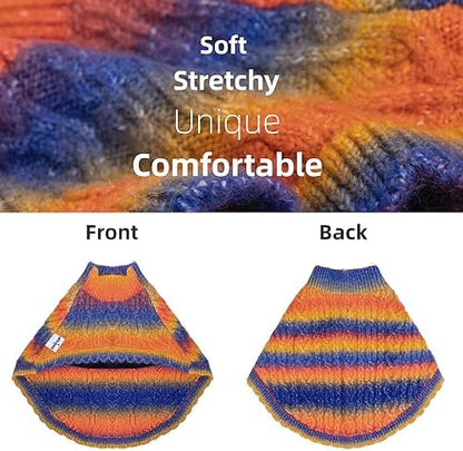 Rainbow Mohair Dog Sweater Cloak, Cold Weather Coat Dog Jacket for Small Dogs, Classic Turtleneck Thick Puppy Clothes with Leash Hole DS94XL - Image 2