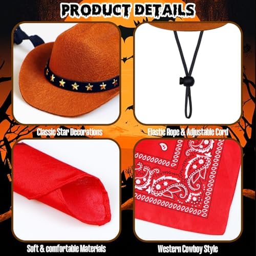 Dog Cowboy Costume, Dog Halloween Costumes Halloween Pet Dogs Cowboy Hat with Bandana Scarf for Small Medium Large Dogs Pets (Brown, Medium) - Image 5