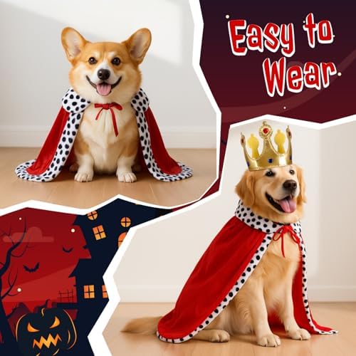 Talltalk 2 Pcs Dog King Costume Halloween Pet Crown and Velvet Cape,Medium - Image 5