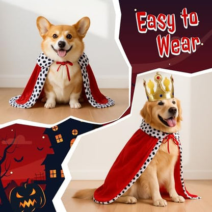 Talltalk 2 Pcs Dog King Costume Halloween Pet Crown and Velvet Cape,Medium - Image 5